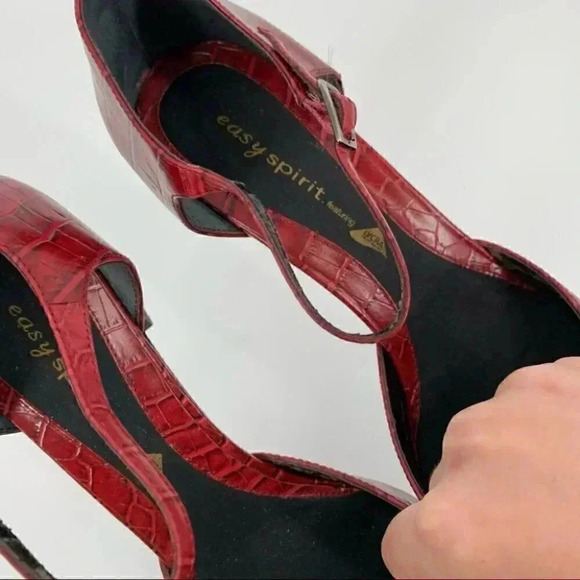 Easy spirit heels size 9.5 red leather tortoise print square toe vintage 90s - Picture 9 of 15